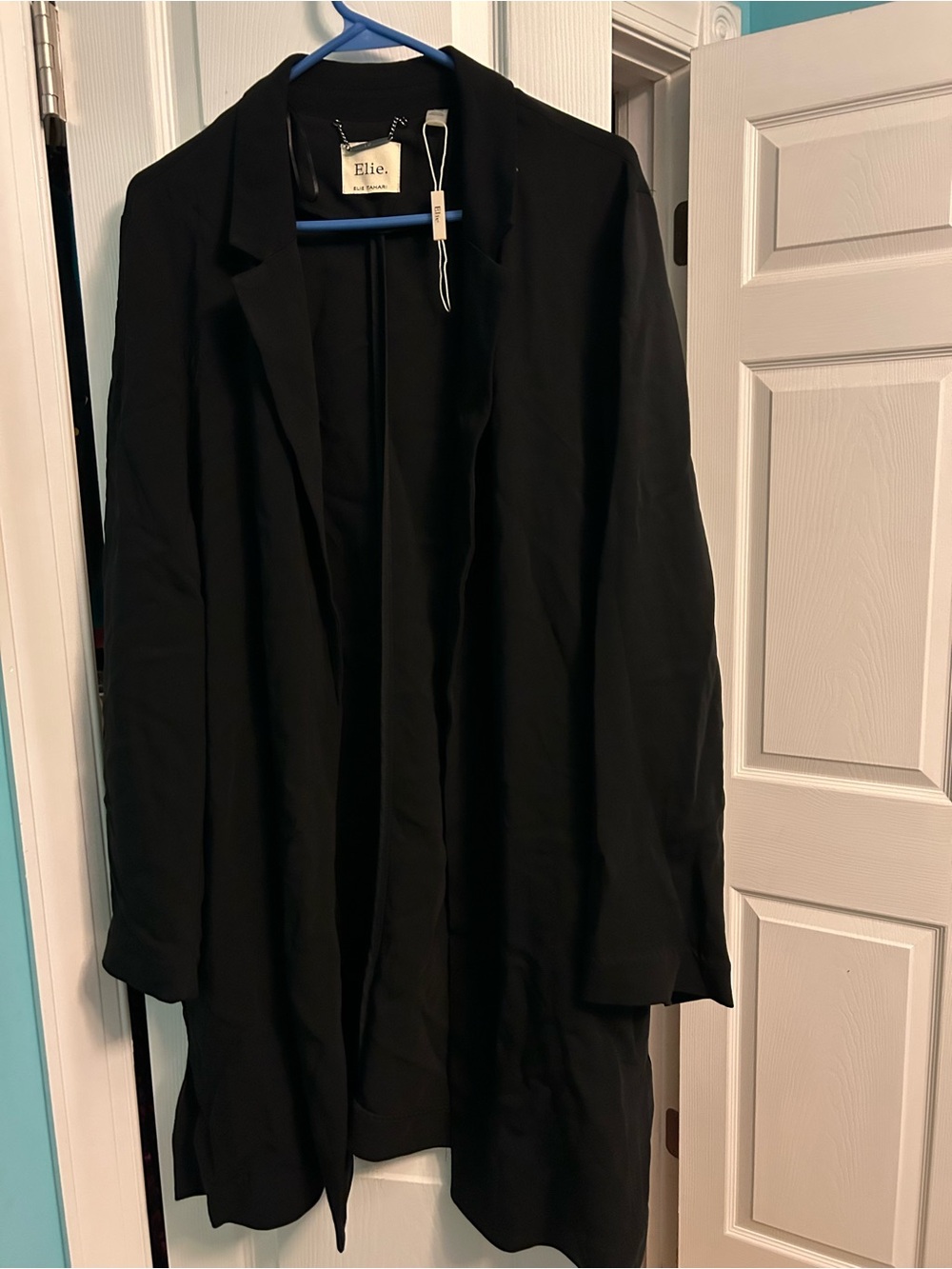 Elie Tahari Black Open-Front Trench Coat